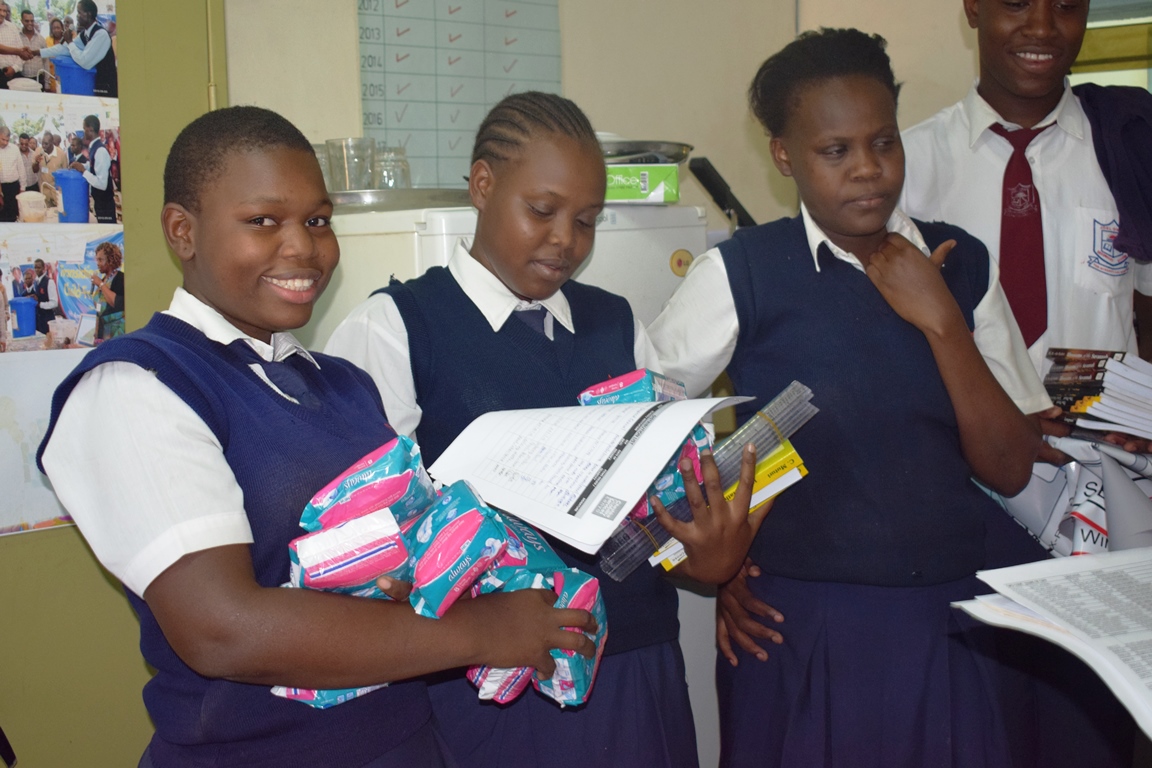 Happy students after receiving sanitary towels courtesy of GEC-T Program