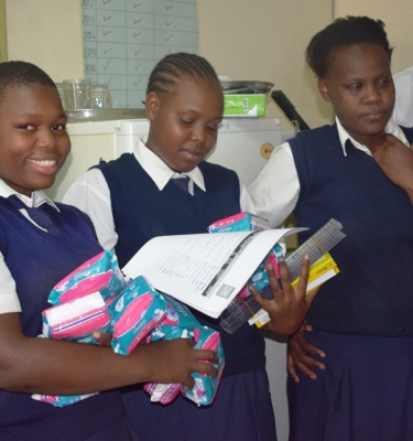 Happy students after receiving sanitary towels courtesy of GEC-T Program