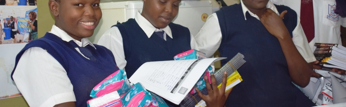Happy students after receiving sanitary towels courtesy of GEC-T Program